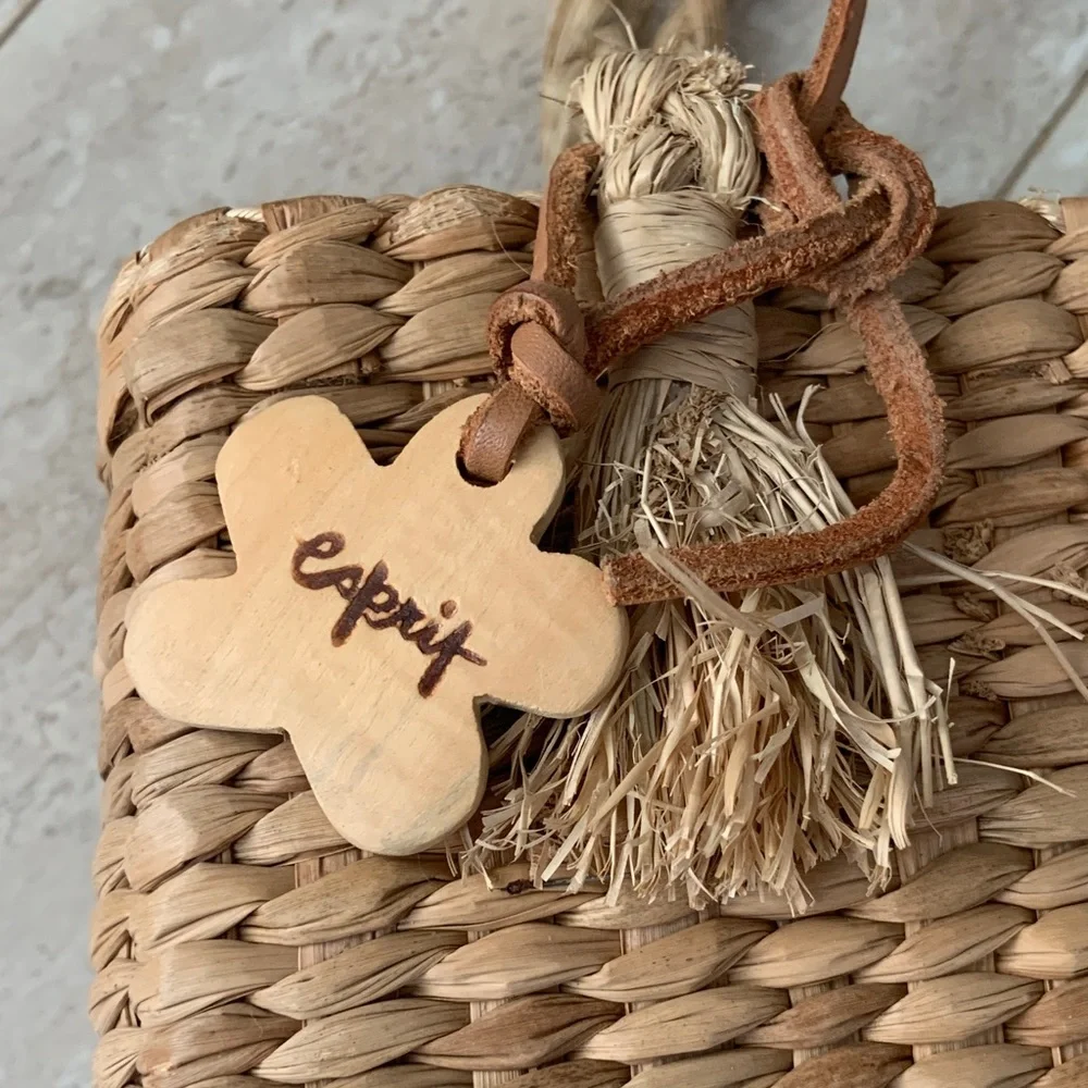 SALE! Vintage Esprit Natural Woven Floral Tote Bag